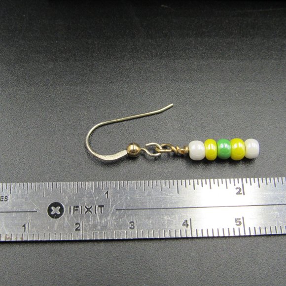 Sterling Silver White Yellow Green Beaded Earrings - Picture 4 of 5